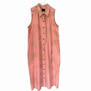 Sig Zane Hawaii Pink Leaf Print Sleeveless Pockets Button Front Midi Dress XL